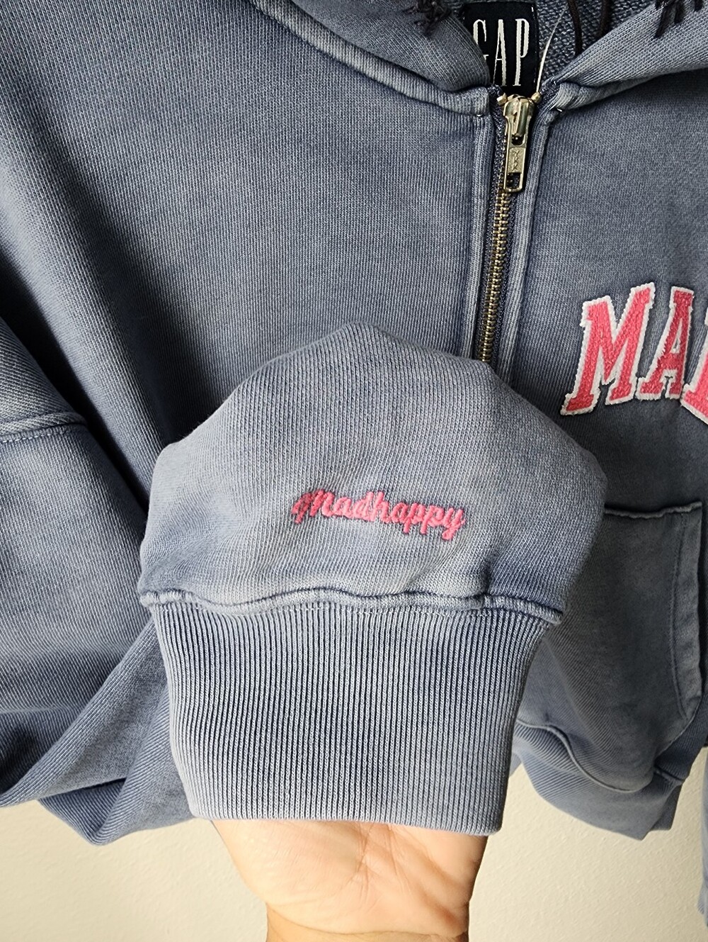 GAP x Madhappy Full Zip Cropped Logo Hoodie Size Large In Blue NWT - Picture 4 of 8